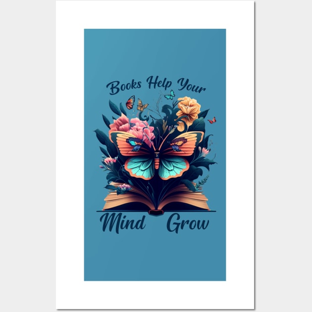 Reading Teacher Books Help Your Mind Grow Book Lover Retro Wall Art by Kertz TheLegend